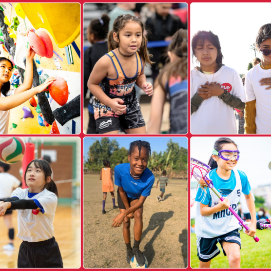 collage of girls playing sport